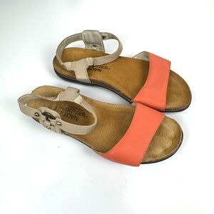 Naot Women's Sz 7 Sabrina Leather Comfort Shoes Flat Sandals Tan/Coral Bohemian